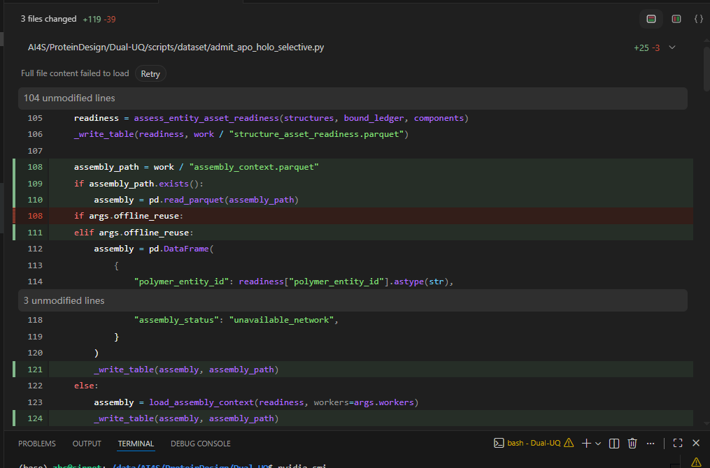 VS Code Codex Diff view with added and removed source-code lines.
